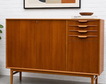 Mid Century Modern Swedish Teak Highboard Credenza, Vintage Sideboard by Beril Fridhagen for Bodafors, 1960s