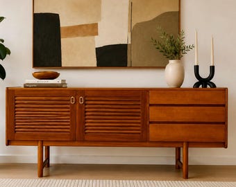 Mid Century Modern Teak Credenza with Louvered Doors | Sideboard by A.H. McIntosh, Made in Scotland, c. 1960’s