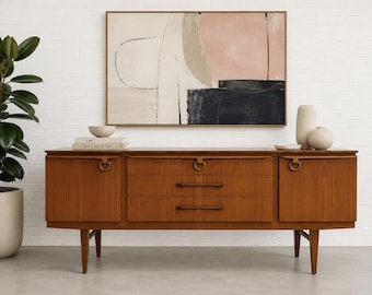 Long Mid Century Modern Teak Sideboard by Elliots of Newbury, Made in England, c. 1960’s