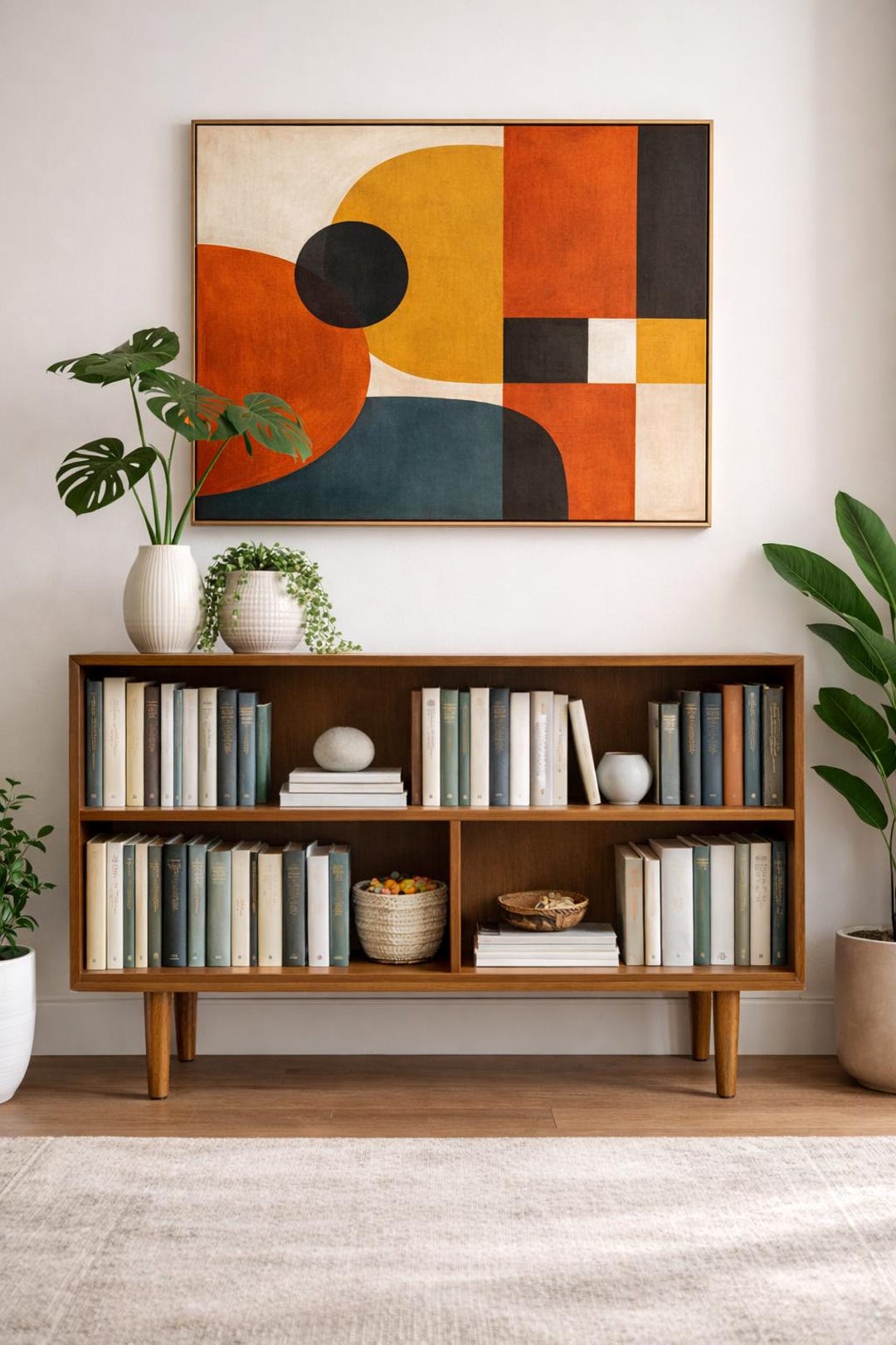 Danish Mid Century Modern Bookcase | Oak Wood Bookshelf Tapered Legs, C ...