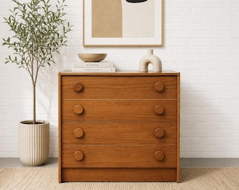 Mid Century Modern Teak Dresser | Danish Modern Chest of Drawers | Vintage Teak Nightstand with Sculptural Pulls. c. 1960’s