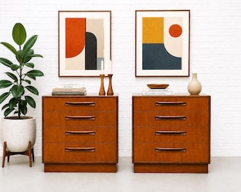 Mid Century Modern Teak G-Plan Dresser Set | 1960's Highboy Drawers | Small Bedroom, c. 1960's