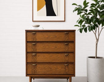 Mid Century MODERN Walnut DRESSER | Highboy Armoire, c. 1960's