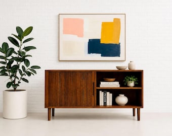 Danish Rosewood Mid Century Modern Credenza | Tambour Door Media Cabinet | Scandinavian Storage Console, c. 1960’s