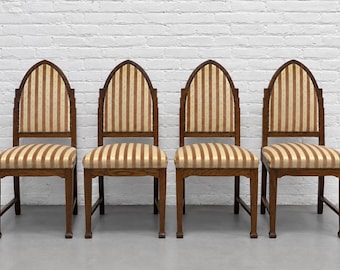 Set of Four - Amsterdam School Art Deco Oak Dining Chairs, Netherlands, c. 1930s