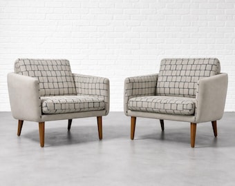 PAIR - Danish Mid Century Modern TEAK + Wool ARMCHAIRS, c. 1960’s