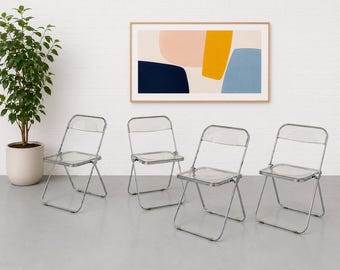 Giancarlo Piretti for Castelli Plia Folding Chairs – Set of 4 Lucite & Chrome Italian Mid Century Modern Chairs
