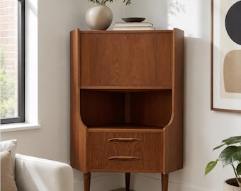 ROSEWOOD Mid Century Modern CORNER Bookcase / China or Liquor Cabinet, Made in Denmark. c. 1960's