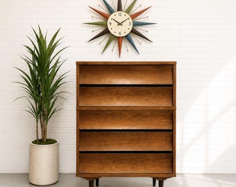 Mid Century Modern Johnson Carper Scalloped Tall Dresser / Highboy Chest, c. 1960’s