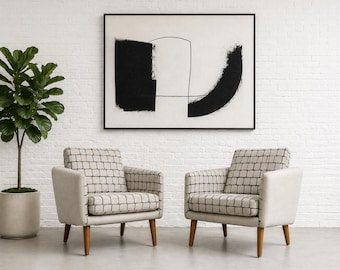 Pair of Mid Century Modern Lounge Chairs | Sculptural Danish Modern Armchairs | Newly Upholstered Geometric Accent Chairs | MCM Seating Pair