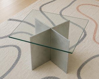 Mid Century Modern Chrome & Glass Side Table, c. 1970s — Minimalist X-Base Accent Table