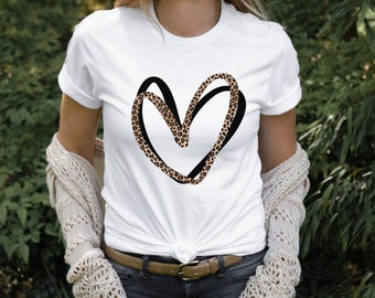 Heart PNG, Valentines Day PNG, Heart Shirt Design, Cute Heart png, Women, Leopard Print png, Double Hearts Shirt Design, Cute Girl PNG