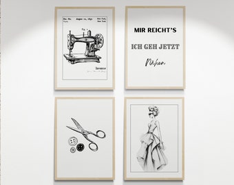 4er Poster Set für den Kreativraum, alte Nähmaschine Deko, kreative Poster, Nähen Deko