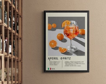 Aperol Spritz Poster, Küchenwandbild, Esszimmer Deko, mit Rezept aus Italien, gerahmte Poster oder rahmenlos,