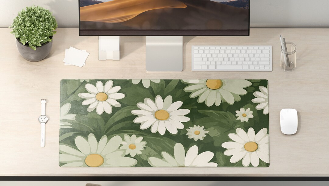White Daisy Desk Mat Mouse Pad Extra Large Desk Mat Desk Accessories Etsy