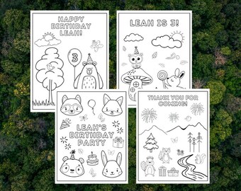 Editable Woodland Coloring Page | First Birthday Coloring Page | Any ...