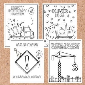 Construction Site Birthday Coloring Pages, Custom Birthday Activity, Kids Birthday Download, Personalized Construction Party Printables