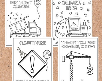 Baustelle Geburtstag Malseiten, Individuelle Geburtstagsaktivität, Kindergeburtstag Download, Personalisierte Baustelle Party Printables