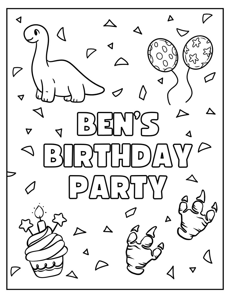 Personalized Dinosaur Birthday Coloring Pages, Customizable Dino Party ...