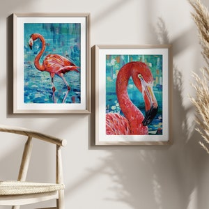 Flamingo Wall Art, Flamingo Set, Flamingo Decor, Beach House Decor, Tropical Wall Art, Home Office Decor, 2 Flamingos