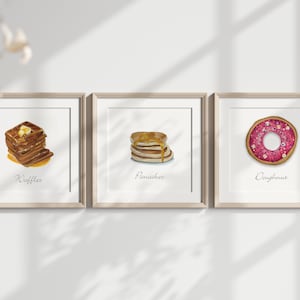 Breakfast Food Illustration Set / Food Illustration / Kitchen Wall Art / Kitchen Decor / Breakfast Art Set / Food Art Triptych
