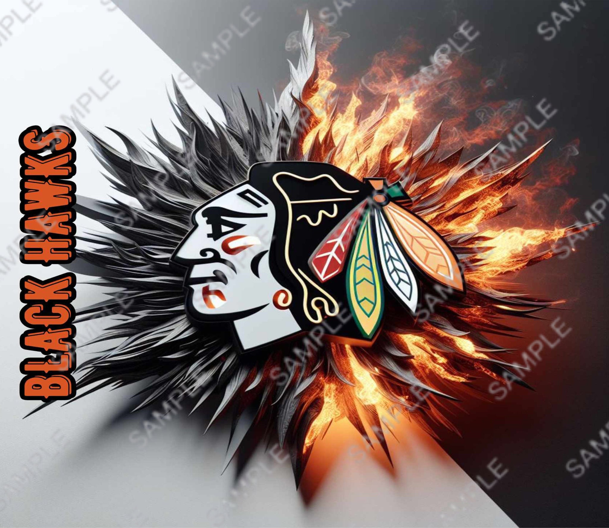 LOGO Design For Chicago BlackHawks Native American Featherthemed Text on  Clear Background | AI Logo Maker, image size:2048x1775