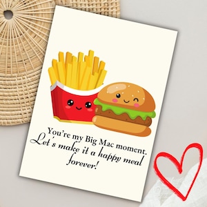 Süße Valentinstagskarte|Lustiges Wortspiel Valentinstagskarte|Burger & Pommes Valentinstag Karte|Valentinstag Printable|Valentinstag Digital Download