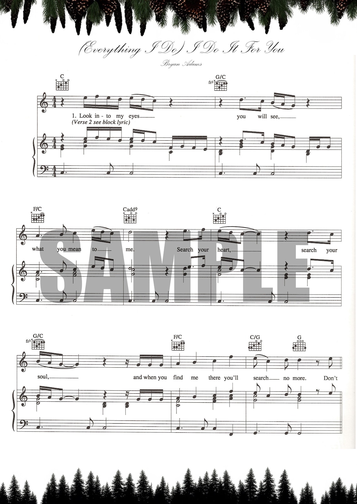 Bryan Adams - (everything I Do) I Do It for You - Piano Sheet Music