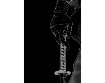 Posters verticaux mats d'anime samouraï, impression d'art katana noir et blanc, décoration murale pour les fans d'anime, cadeau culture japonaise, poster mat