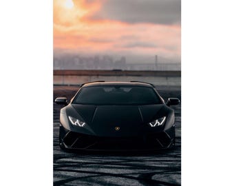 Posters verticaux mats pour amateurs de voitures, oeuvre d'art murale noire de véhicule Lamborghini, décoration homme des cavernes, cadeau pour amateur de course automobile, décoration de garage, automobile