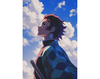 Posters verticaux mats Anime Tanjiro, art mural anime japonais, estampes ciel et nuages, cadeau pour amateur d'anime, décoration de chambre minimaliste
