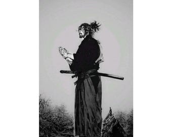 Affiche de samouraï vagabond, art mural anime katana paix, déco noir et blanc, impression verticale mate, art guerrier japonais, oeuvre d'art zen,