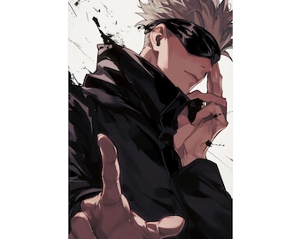 Affiche verticale mate anime Gojo, art mural minimaliste JJK, impression d'art fond blanc, décoration de chambre géométrique, affiche d'anime japonais, Otaku