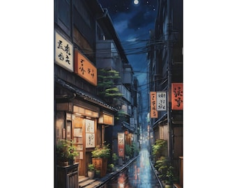 Affiche d'art de rue sereine nuit, décoration murale japonaise vie nocturne, impression paysage urbain, décoration d'intérieur esthétique, cadeau pour les amateurs d'art