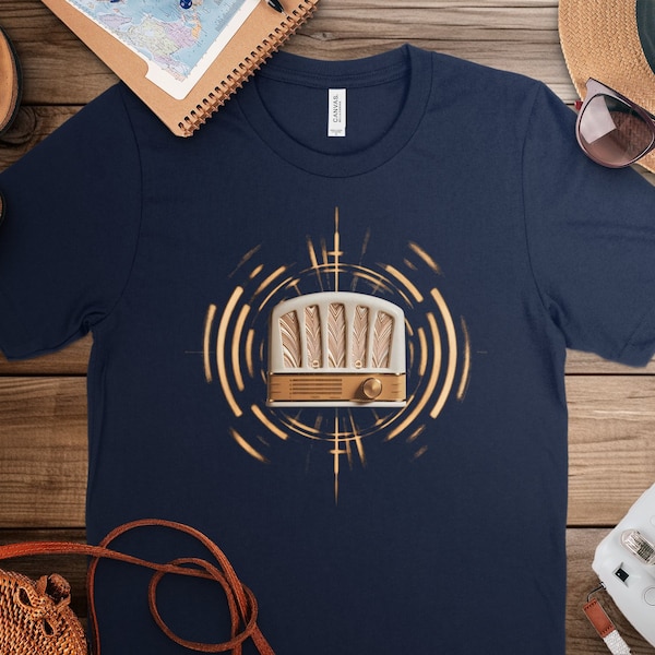 Vintage Radio Design T-Shirt, Retro Golden Radio Print, Classic Music Lover Gift, Unique Graphic Tee, Unisex Apparel