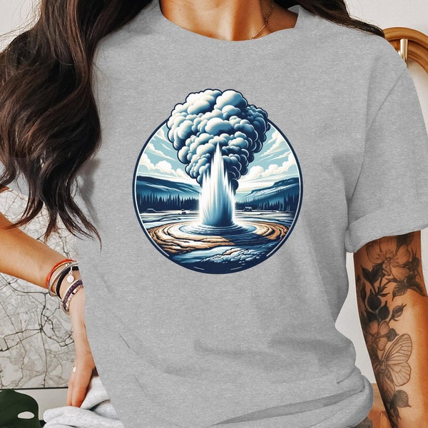 Old Faithful Geyser Eruption Graphic T-Shirt, Yellowstone National Park Tee, Nature Lover's Casual Wear, Unisex Volcano Print Top