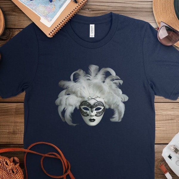 Venetian Mask T-Shirt - Elegant Feathered Masquerade Design, Black and White Hoodie, Unisex Sweatshirt