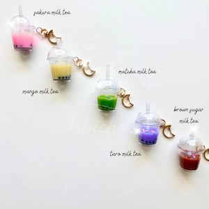 Boba Milk Tea Keychain | Bubble Tea Drink Key Ring | Kawaii Drink Key Chain | Boba Lover Gift | Sakura | Mango | Matcha | Taro | Brown Sugar