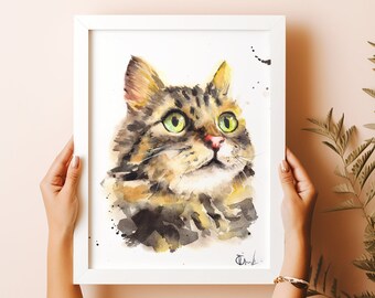 Watercolor pet portrait, custom cat portraits, custom portrait pet, cat family portrait, hand painted, original pet portrait from photo