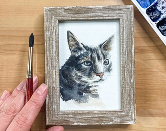 Mini Custom Watercolor Pet Portrait, Cat Portraits from Photos, custom dog painting, dog portrait custom painting, framed miniature