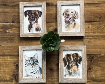 Mini Pet Portrait, dog sympathy gift, Cat Portraits from Photos, pets painting, cat framed miniature, photo to watercolor,loved one portrait