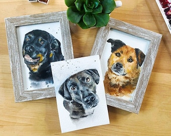 Mini Custom Pet Portrait, Watercolor Cat Portraits from Photos, custom dog painting, dog portrait custom painting, framed miniature