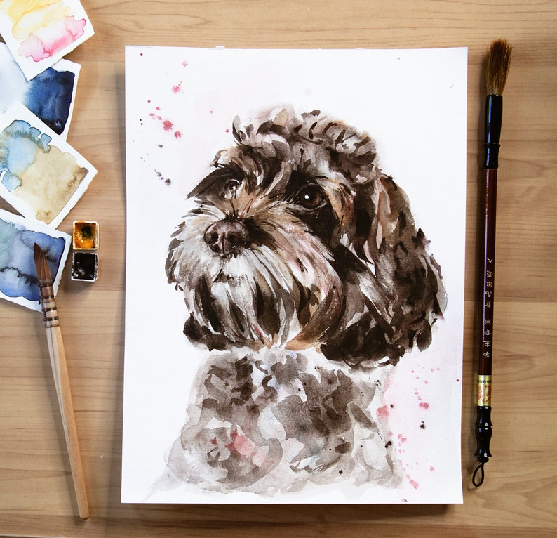 Watercolor pet portrait, custom dog portraits, custom portrait pet, pet family portrait, pet portrait hand painted, pet portrait from photo image 3