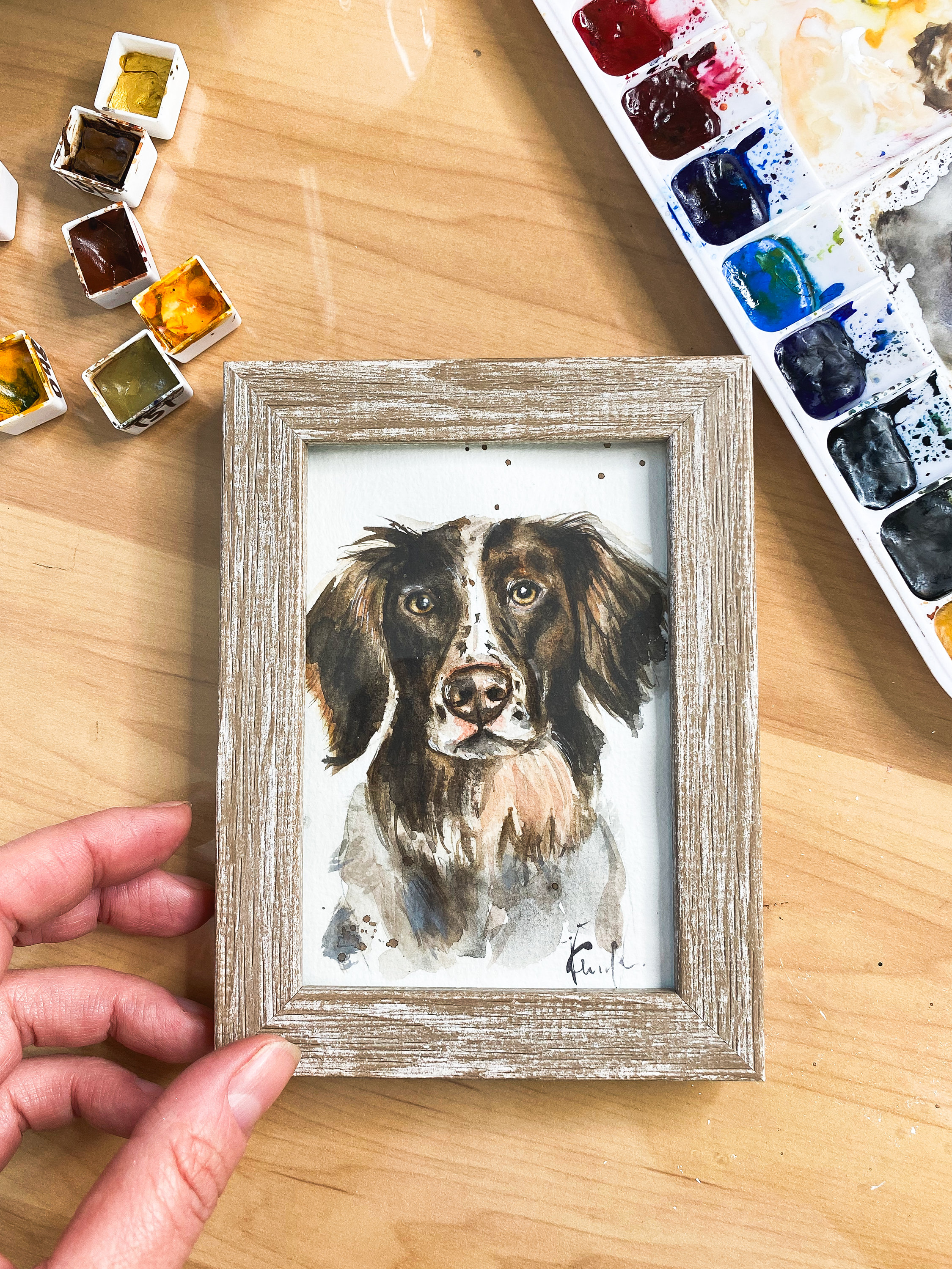 Mini Custom Watercolor Pet Portrait, Cat Portraits from Photos, custom dog painting, dog portrait custom painting, framed miniature