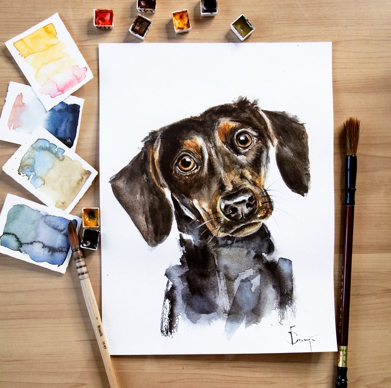 Watercolor pet portrait, custom dog portraits, custom portrait pet, pet family portrait, pet portrait hand painted, pet portrait from photo image 1