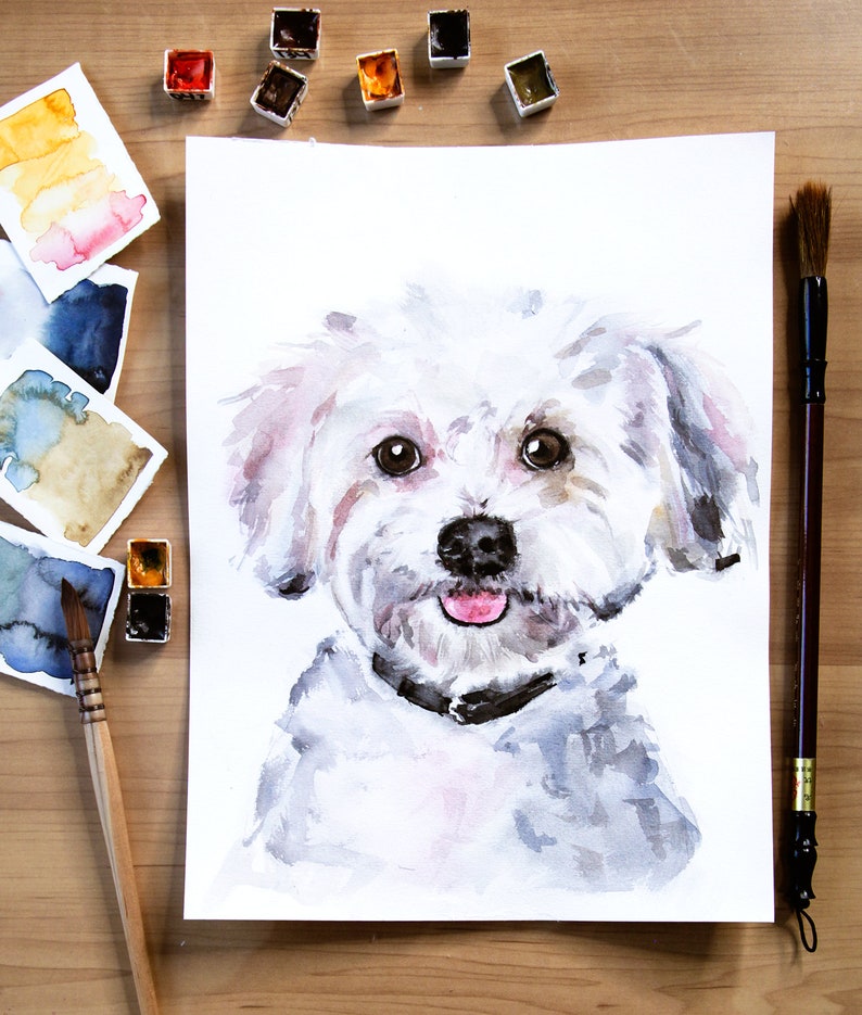 Watercolor pet portrait, custom dog portraits, custom portrait pet, pet family portrait, pet portrait hand painted, pet portrait from photo image 5