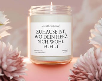 Home is where your heart feels at ease – Scented candle in a glass jar | Housewarming gift | Handmade soy wax candle in 300ml and 400ml