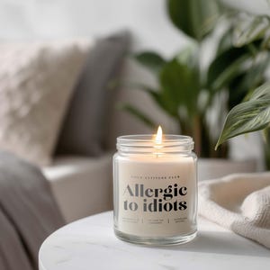 Allergic to idiots – Funny scented candle in a glass, gift for colleagues, vegan statement candle, personalized saying candle, office humor, candle