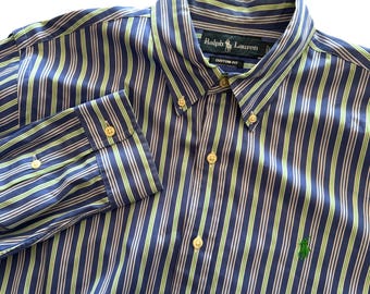 Polo Ralph Lauren Vintage jaren 90 custom fit heren L gestreept button-down shirt