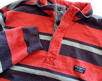 Camisa de rugby vintage de los 90 de LL Bean, talla XL para hombre, con logo de montaña a rayas, 100 % algodón, 507514